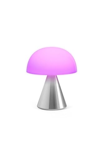Lexon Mina M Mushroom Lamp - Portable Bedside Light for Bedrooms. Kids & Nursery - 9 LED Color Rechargeable Table Lamp with 24h Light & Dimmer. Medium - Alu Poli