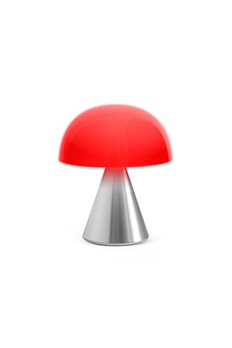 Lexon Mina M Mushroom Lamp - Portable Bedside Light for Bedrooms. Kids & Nursery - 9 LED Color Rechargeable Table Lamp with 24h Light & Dimmer. Medium - Alu Poli