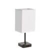 COZOO USB Bedside Table Desk Lamp with 3 USB Charging Ports and 2 AC Outlets. Dimmable Nightstand Lamp with Charger Base. White Fabric Shade. LED Light for Bedroom/Nightstand/Living Room