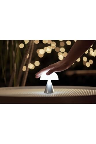 Lexon Mina M Mushroom Lamp - Portable Bedside Light for Bedrooms. Kids & Nursery - 9 LED Color Rechargeable Table Lamp with 24h Light & Dimmer. Medium - Alu Poli