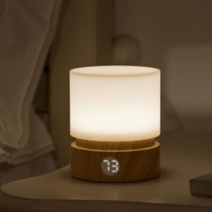 Smilodon Timer Night Light.Dimmable LED Bedside Lamp.Night Light Kids and Baby Nursery.Woodgrain.Sleep Aids Light.Rechargeable.Battery Operated