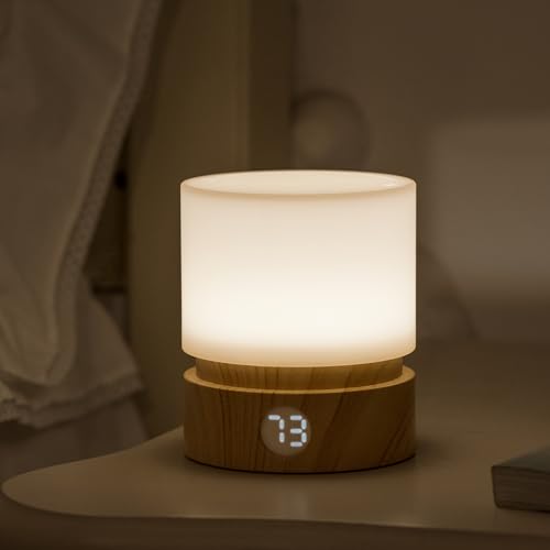 Smilodon Timer Night Light.Dimmable LED Bedside Lamp.Night Light Kids and Baby Nursery.Woodgrain.Sleep Aids Light.Rechargeable.Battery Operated