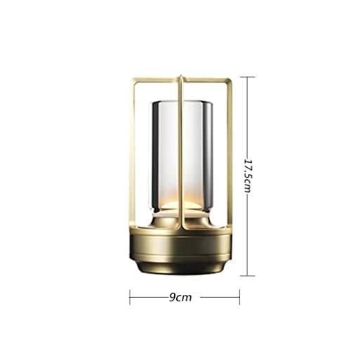 Portable Metal Table Lamp for Indoor/Outdoor .Rechargeable Cordless LED Lamp. 3-Colour Infinitely Dimming Battery Powered Small Desk Lamp. Restaurant/Bedroom/Bar/Coffee Shop/Camping Light (Gold)