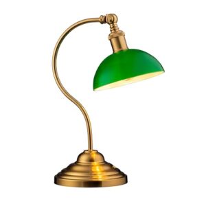 O'Bright Bankers - Cordless LED Table Lamp. Battery-Operated. Rechargeable. 3-Level Dimming. Universal USB-C Charging. 180° Swivel Head. Classic Green Glass Shade. Antique Brass