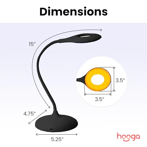 hooga Desk Lamp. Blue Light Blocking. 3 Modes: Amber 1600K. Red. Full-Spectrum 4000K. Dimmable. Rechargeable. Eye Strain Relief. Circadian Friendly