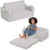 BestRoyal Extra Wide Toddler Chair. 2-in-1 Toddler Couch Fold Out. Convertible Sherpa Sofa to Lounger for Boys & Girls. Grey