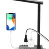 Drevet LED Desk Table Lamp with 1 USB Charging Port and 2 AC Power Outlet. 3 Color Model. 3 Level Brightness. Touch Dimmer Control.1h Timer. Memory Function.Eye-Caring Office Foldable Lamp.Night Light