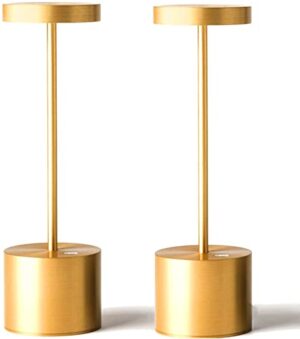 SAKRINGT 2 Pack Cordless Table Lamp Rechargeable.5000mAh Battery Powered Table Light.3 Color Stepless Dimming Up to 40 Hours Usage.Portable LED Desk Lamp for Restaurant/Outdoor(Gold)