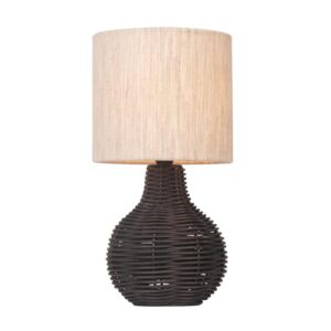 JCPYIUL Rattan Table Lamp. Small Wicker Table Lamp with Linen Lamp Shade. Vintage Rattan Bedside Lamp Desk Lamp for Bedroom Living Room Desk Room(Black)