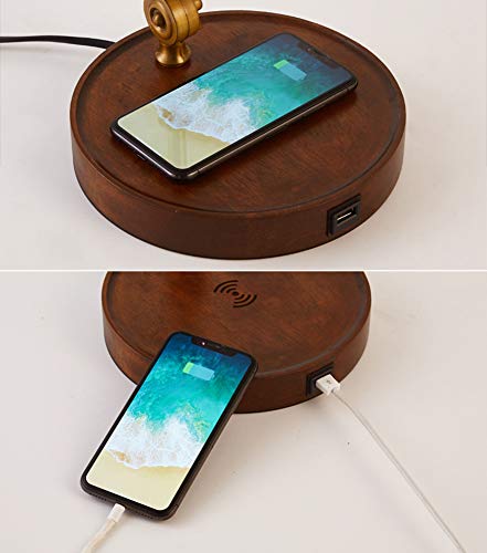 Hsyile KU300237 Rope Switch Retro Table Lamp with USB Charging Ports. with Green Retro Glass Lamp Shade for Living Room Bedroom.Bulb Included