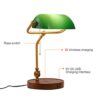 Hsyile KU300237 Rope Switch Retro Table Lamp with USB Charging Ports. with Green Retro Glass Lamp Shade for Living Room Bedroom.Bulb Included