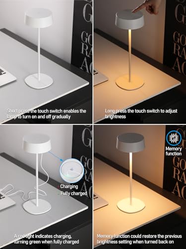 TORCHSTAR LED Rechargeable Table Lamps. Dimmable Cordless Outdoor Table Lamp for Restaurant Hotel. 4000mAh Battery Operated Portable Desk Lamp Commercial. 2700K. Hidden Charging Port. White. Pack of 2