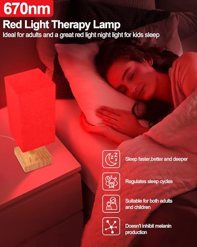 Red Light Night Light Lamp for Sleep. 670nm Red Nightlight Desk Lamp for Bedroom with Multi-Color and Brightness Options Remote Control USB Charging Elegant Design