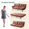 Hcore Convertible Futon Sofa Bed Brwon PU Memory Foam Loveseat.Small Euro Lounger Sofa for Compact Living Spaces.Apartment.Dorm.Studio.Guest Room.Home Office