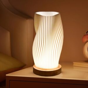 Focenat Bedside Lamp with Wooden Base. 9-Level Dimmable Bedside Lamp. Table Lamp Minimalist with PLA Lampshade. Small Table Lamp with Cable. for Bedroom. Bedside Table. Living Room