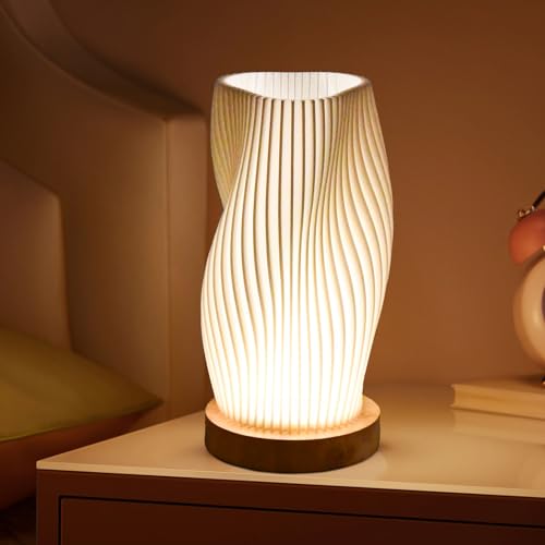 Focenat Bedside Lamp with Wooden Base. 9-Level Dimmable Bedside Lamp. Table Lamp Minimalist with PLA Lampshade. Small Table Lamp with Cable. for Bedroom. Bedside Table. Living Room