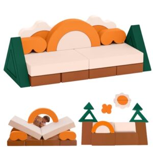 Erament 18PCS Modular Kids Play Couch - Junlge Theme Toddler Couch Building Fort. Convertible Sofa Multifunctional Kids Sofa. Toddler Baby Playroom/Bedroom Furniture for Playing. Sleeping