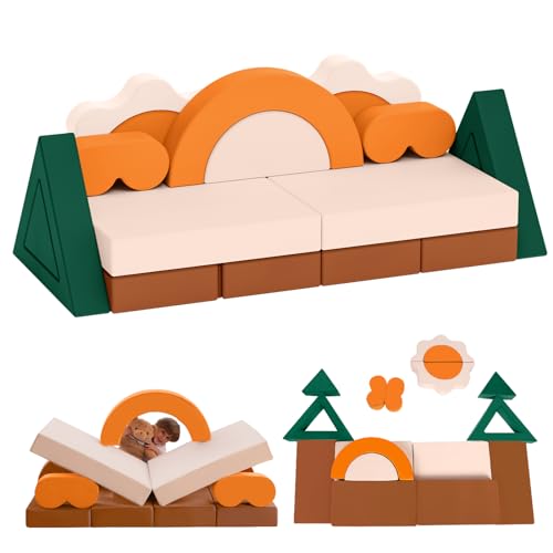 Erament 18PCS Modular Kids Play Couch - Junlge Theme Toddler Couch Building Fort. Convertible Sofa Multifunctional Kids Sofa. Toddler Baby Playroom/Bedroom Furniture for Playing. Sleeping