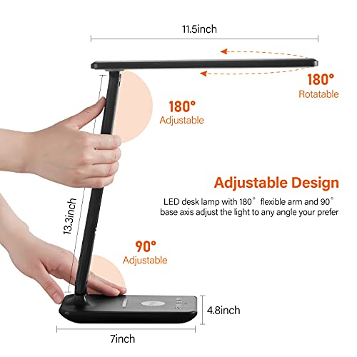 poukaran LED Desk Lamp with Wireless Charger. USB Charging Port. Table Lamp with Clock. Alarm. Date. Temperature. Desk Lamps for Home Office.Black