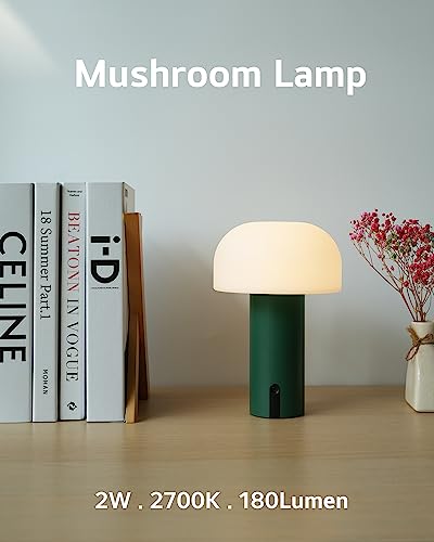 WEILAILUX Outdoor Mushroom Table Lamp Waterproof. Cordless Lamps Rechargeable. Battery Operated with USB Charging. Touch Dimmable Night Light for Bedroom/Patio/Camping/Dinning (Green). (WL-3760)