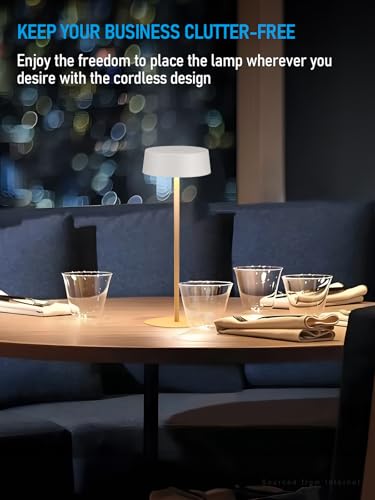 TORCHSTAR LED Rechargeable Table Lamps. Dimmable Cordless Outdoor Table Lamp for Restaurant Hotel. 4000mAh Battery Operated Portable Desk Lamp Commercial. 2700K. Hidden Charging Port. White. Pack of 2