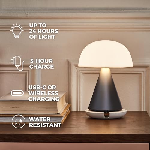 Lexon Mina L Mushroom Lamp - 9 LED Color Table Lamp for Bedrooms. Living Room & Office - Cordless. Rechargeable with 24h Light & Dimmer. Aluminum. Large - Dark Red