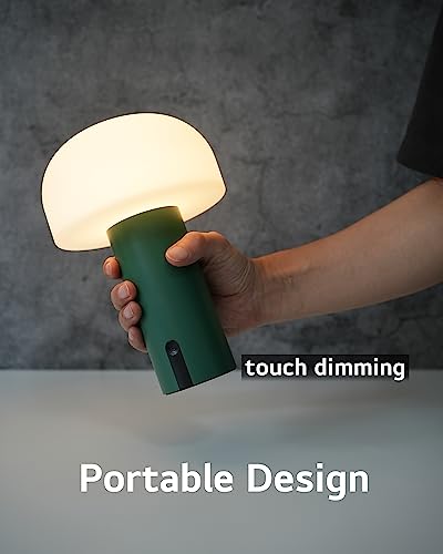 WEILAILUX Outdoor Mushroom Table Lamp Waterproof. Cordless Lamps Rechargeable. Battery Operated with USB Charging. Touch Dimmable Night Light for Bedroom/Patio/Camping/Dinning (Green). (WL-3760)
