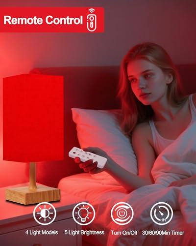 Red Light Night Light Lamp for Sleep. 670nm Red Nightlight Desk Lamp for Bedroom with Multi-Color and Brightness Options Remote Control USB Charging Elegant Design