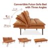 Opoiar Convertible Armless Futon Sofa Bed.3'' Memory Foam Modern Loveseat Couch.71'' L Sleeper Bed.Small Splitback Faux Leather for Living Room.Home Office.Apartment.Brown.534brown