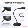 hooga Desk Lamp. Blue Light Blocking. 3 Modes: Amber 1600K. Red. Full-Spectrum 4000K. Dimmable. Rechargeable. Eye Strain Relief. Circadian Friendly