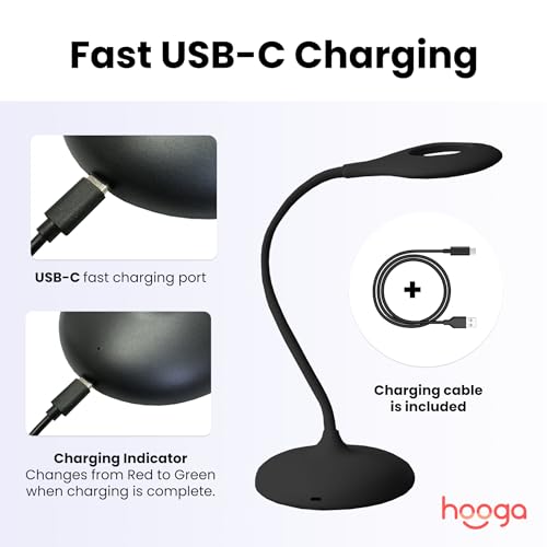 hooga Desk Lamp. Blue Light Blocking. 3 Modes: Amber 1600K. Red. Full-Spectrum 4000K. Dimmable. Rechargeable. Eye Strain Relief. Circadian Friendly