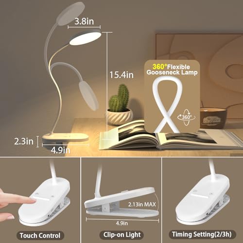 Haigvel 2 Color Red Book Light. 630nm Clip-On Red Night Light for Sleep & Reading. Rechargeable Desk Lamp with Adjustable Brightness. 2H/3H Auto Off. Eye Care Table Lamp for Kids and Adults