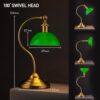O'Bright Bankers - Cordless LED Table Lamp. Battery-Operated. Rechargeable. 3-Level Dimming. Universal USB-C Charging. 180° Swivel Head. Classic Green Glass Shade. Antique Brass