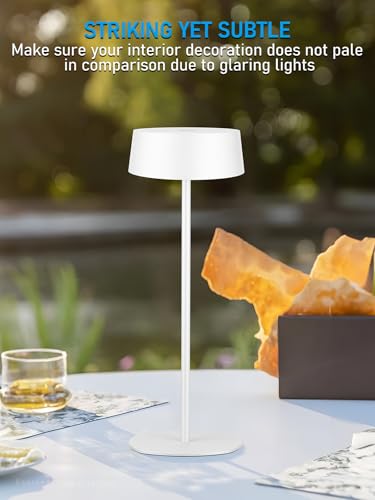 TORCHSTAR LED Rechargeable Table Lamps. Dimmable Cordless Outdoor Table Lamp for Restaurant Hotel. 4000mAh Battery Operated Portable Desk Lamp Commercial. 2700K. Hidden Charging Port. White. Pack of 2