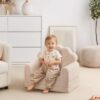Blissful Diary Kids Couch. 2-in-1 Soft Toddler Couch Fold Out. Toddler Chair Comfy. Convertible Sofa to Lounger. Kids Furniture for Playroom. Gift for Birthday. Children's Day. Beige Shell