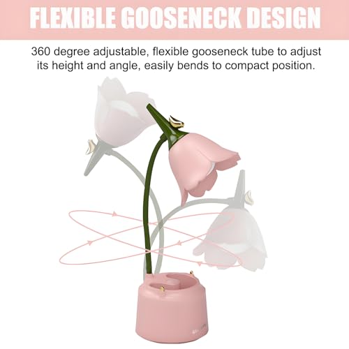 DLHONORV Cute LED Desk Lamp Kawaii Desk Accessories. Flower Bird Table lamp USB Rechargeable. 3 Color Modes. Stepless Dimming. Touch-Sensitive Switch Kawaii Room Decor Lamp. Reading Lamp (Pink)