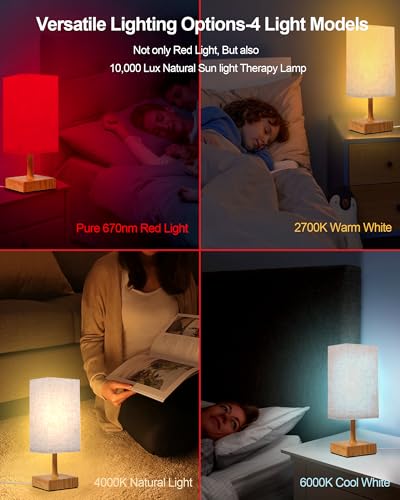 Red Light Night Light Lamp for Sleep. 670nm Red Nightlight Desk Lamp for Bedroom with Multi-Color and Brightness Options Remote Control USB Charging Elegant Design