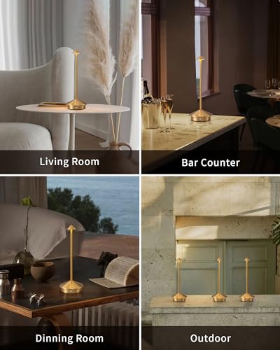 NEWSEE Modern Cordless Table Lamp Set of 2. Portable LED Desk Lamps. 5000mAh Rechargeable Battery Operated Lighting for Bedroom Dining Room Restaurant Coffee Shop Camping Night Light (Gold)