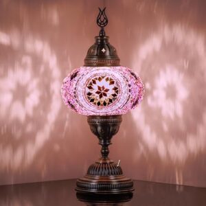 DEMMEX Battery Operated Mosaic Table Lamp with Big Size Globe and Built-in LED Bulb. Turkish Moroccan Colorful Mosaics Exotic Table Desk Bedside Night Lamp Light Lampshade. Handmade (Lilac Purple)