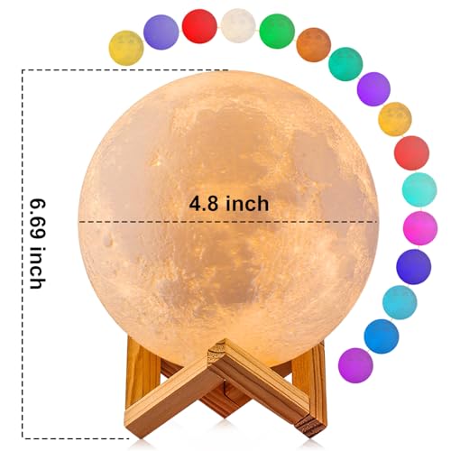 LOGROTATE Moon Lamp. 16 Colors LED Night Light 3D Printing Moon Light with Stand & Remote/Touch Control and USB Rechargeable. Moon Light Lamps for kids friends Lover Birthday Gifts (Diameter 4.8 INCH)