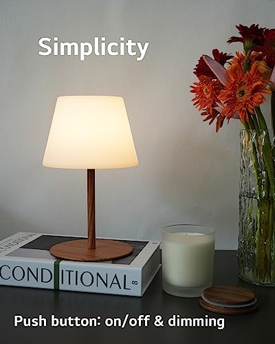 ILOVINIT Cordless Table Lamp Rechargeable. Outdoor Battery Operated Table Lamp Waterproof. Portable Touch Dimmable Night Light. Height Adjustable. for Home/Bedroom/Patio/Restaurant (Wood)