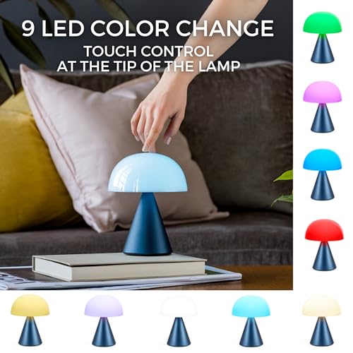 Lexon Mina L Mushroom Lamp - 9 LED Color Table Lamp for Bedrooms. Living Room & Office - Cordless. Rechargeable with 24h Light & Dimmer. Aluminum. Large - Dark Red