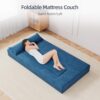 Luoxiao 75'' Folding Futon Sofa Bed 2-in-1 Convertible Floor Couch with 2 Pillows Foldable Sleeper Chair for Small Spaces Mattress Couch for Living Room. Guest. Playroom. Apartment Twin. Navy Blue