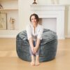ILPEOD Bean Bag Chairs for Adults - 3' Memory Foam Furniture BeanBag - Kids/Teens Sofa with Soft Micro Fiber Cover - Round Fluffy Couch for Living Room Bedroom College Dorm - 3 ft. Grey