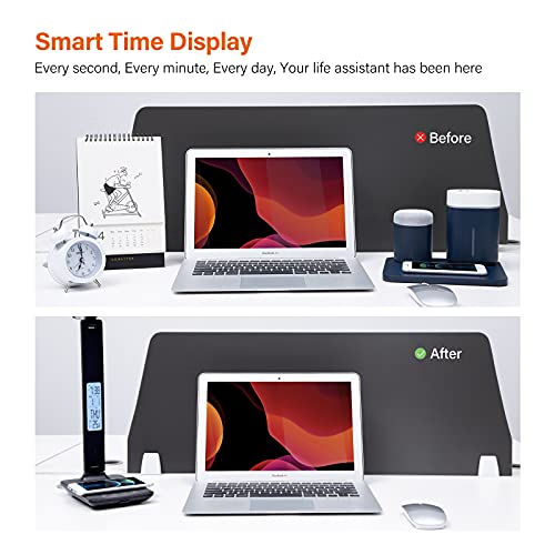poukaran LED Desk Lamp with Wireless Charger. USB Charging Port. Table Lamp with Clock. Alarm. Date. Temperature. Desk Lamps for Home Office.Black