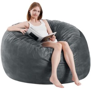 ILPEOD Bean Bag Chairs for Adults - 3' Memory Foam Furniture BeanBag - Kids/Teens Sofa with Soft Micro Fiber Cover - Round Fluffy Couch for Living Room Bedroom College Dorm - 3 ft. Grey