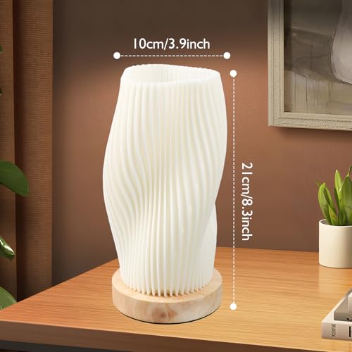 Focenat Bedside Lamp with Wooden Base. 9-Level Dimmable Bedside Lamp. Table Lamp Minimalist with PLA Lampshade. Small Table Lamp with Cable. for Bedroom. Bedside Table. Living Room