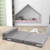ANONER 60 Folding Sleeper Chair Sofa Bed Lazy Couch with 2 Pillows. Queen Size Memory Foam Washable Cover. Light Gray