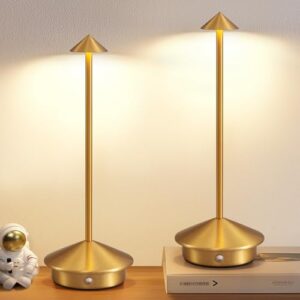NEWSEE Modern Cordless Table Lamp Set of 2. Portable LED Desk Lamps. 5000mAh Rechargeable Battery Operated Lighting for Bedroom Dining Room Restaurant Coffee Shop Camping Night Light (Gold)