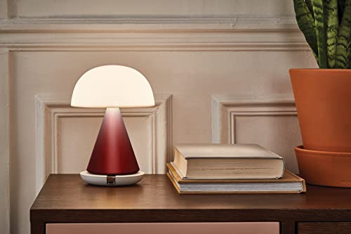 Lexon Mina L Mushroom Lamp - 9 LED Color Table Lamp for Bedrooms. Living Room & Office - Cordless. Rechargeable with 24h Light & Dimmer. Aluminum. Large - Dark Red